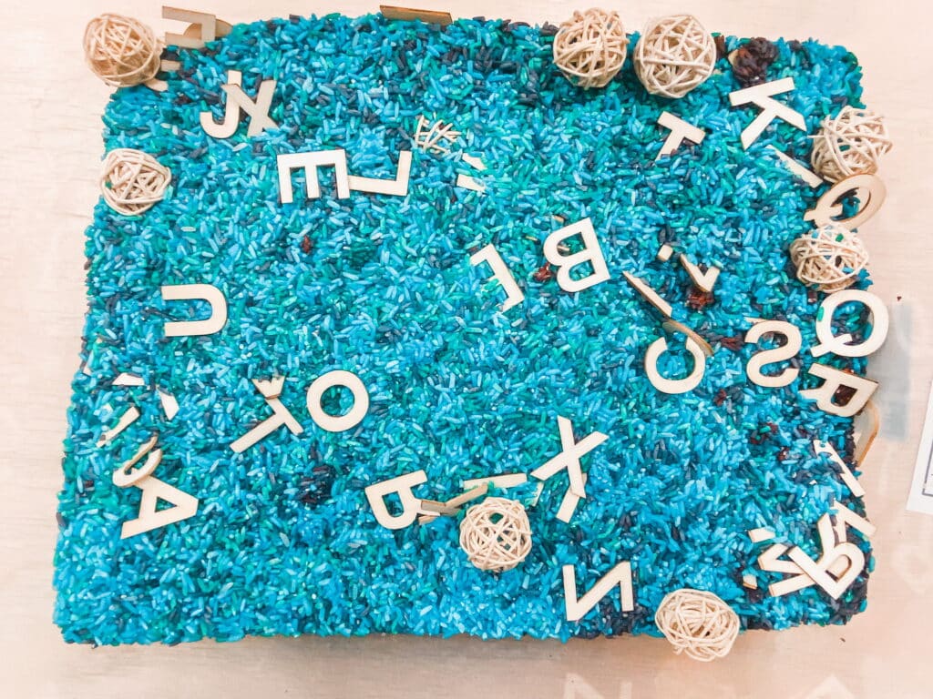 Here is an example of a find the letter sensory bin I created