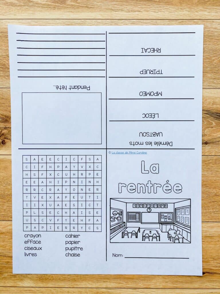 First day of grade 3 activity. Activité pour la rentrée