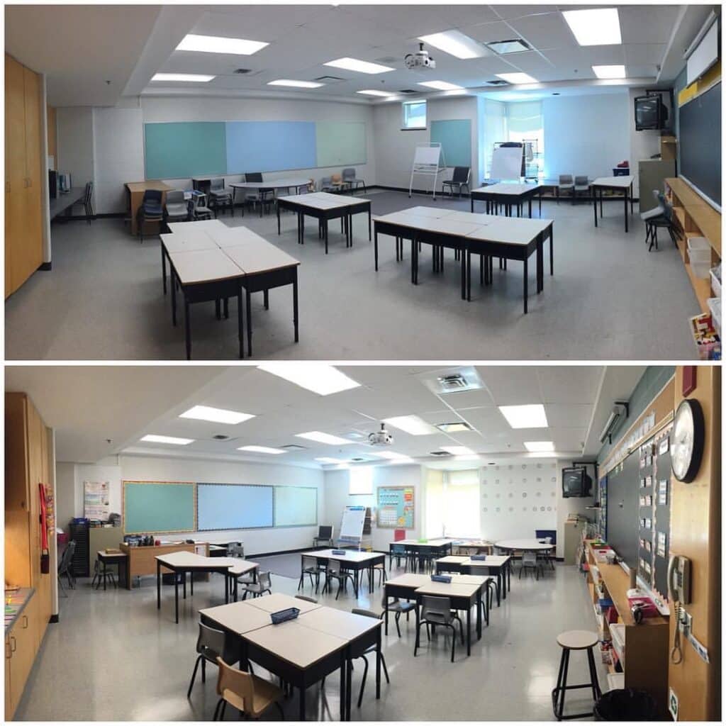 Before and after of a class setup (classroom decor). Ready for the first day of school