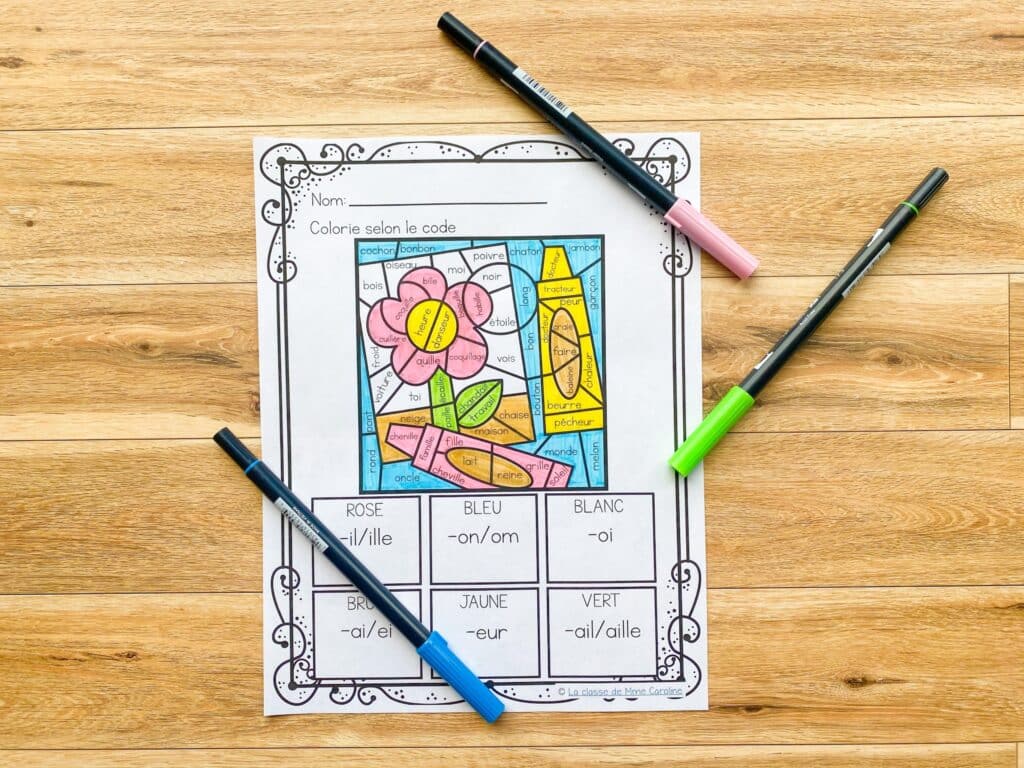 Colouring activity for the first day of grade 2 french immersion