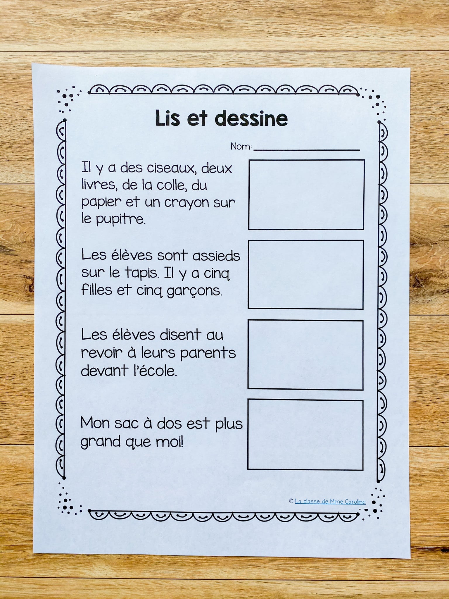 First day of grade 3 activity. Activité pour la rentrée
