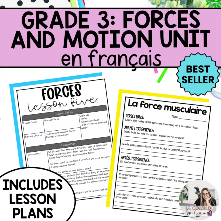 French forces and motion science unit for grade 3
