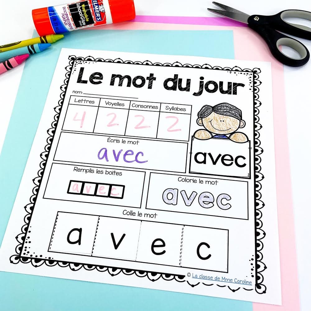 Le mot du jour - French sight word activity. French word of the day