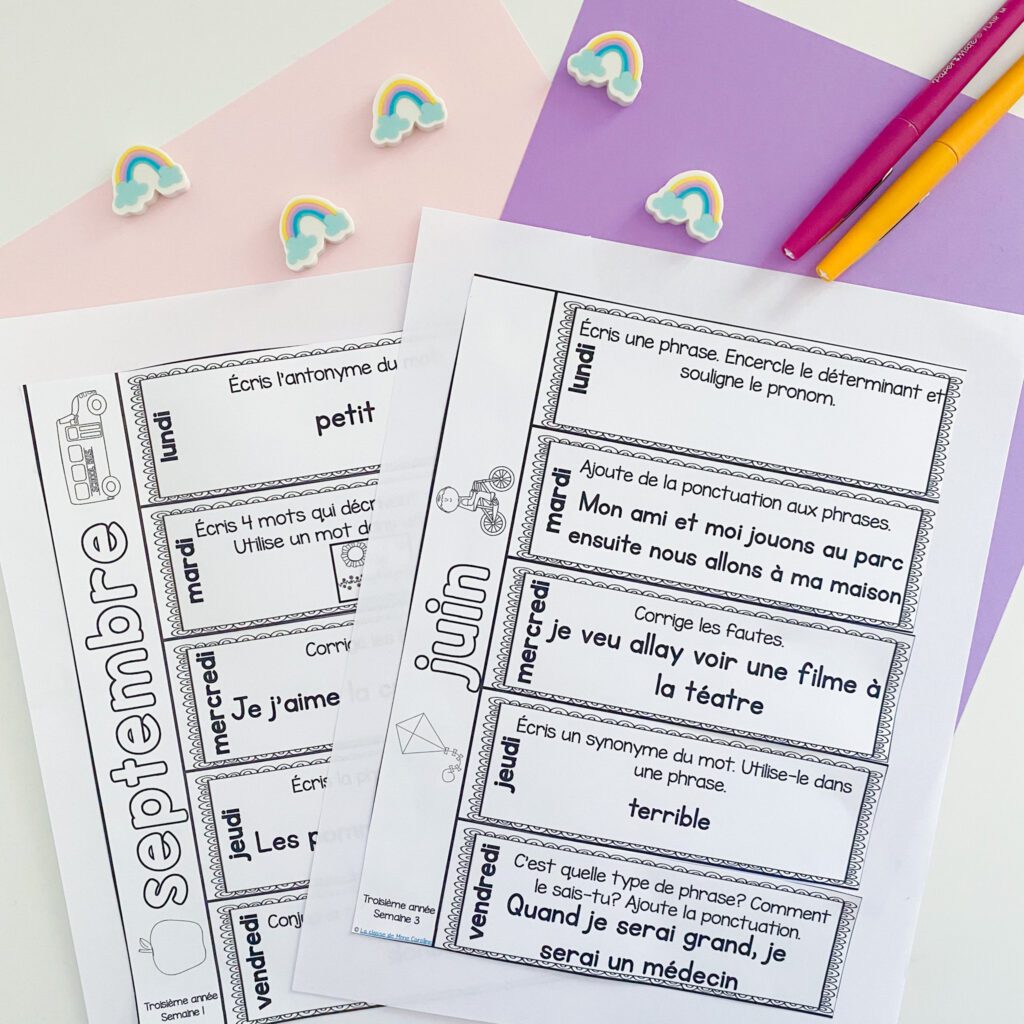 Grade 3 French grammar activities