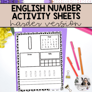 English Kindergarten Math Sheets: Numbers 1-20 (harder version)
