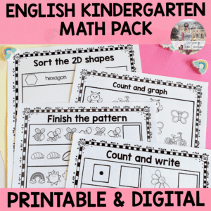 English Kindergarten Math Distance Learning Pack (NO PREP)