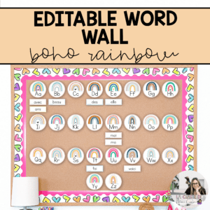 editable french word wall boho rainbow