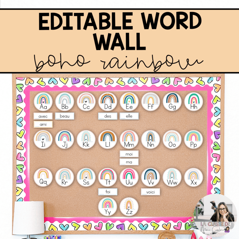 editable french word wall boho rainbow