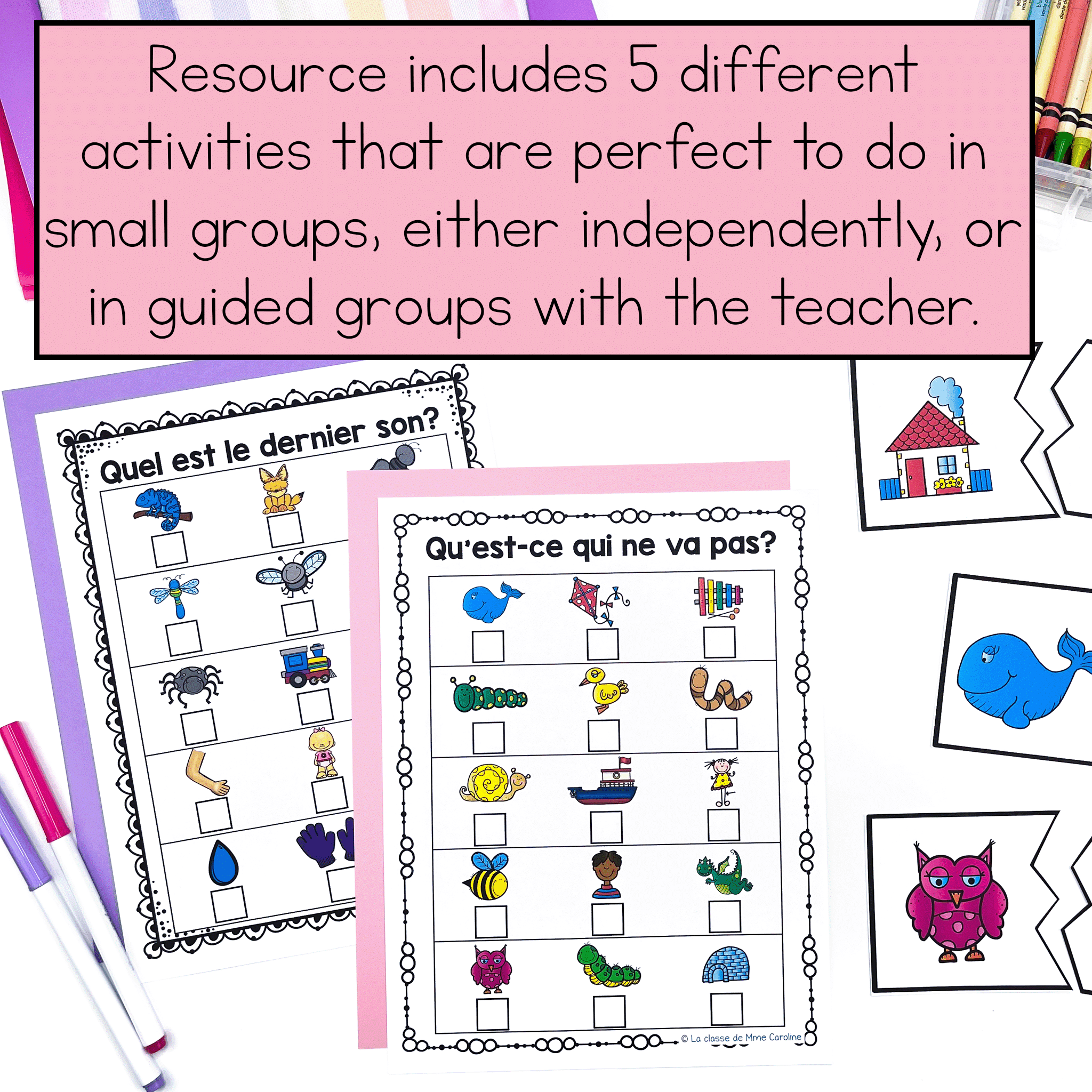 French phonological awareness centres and activities to work on learning ending sounds in French