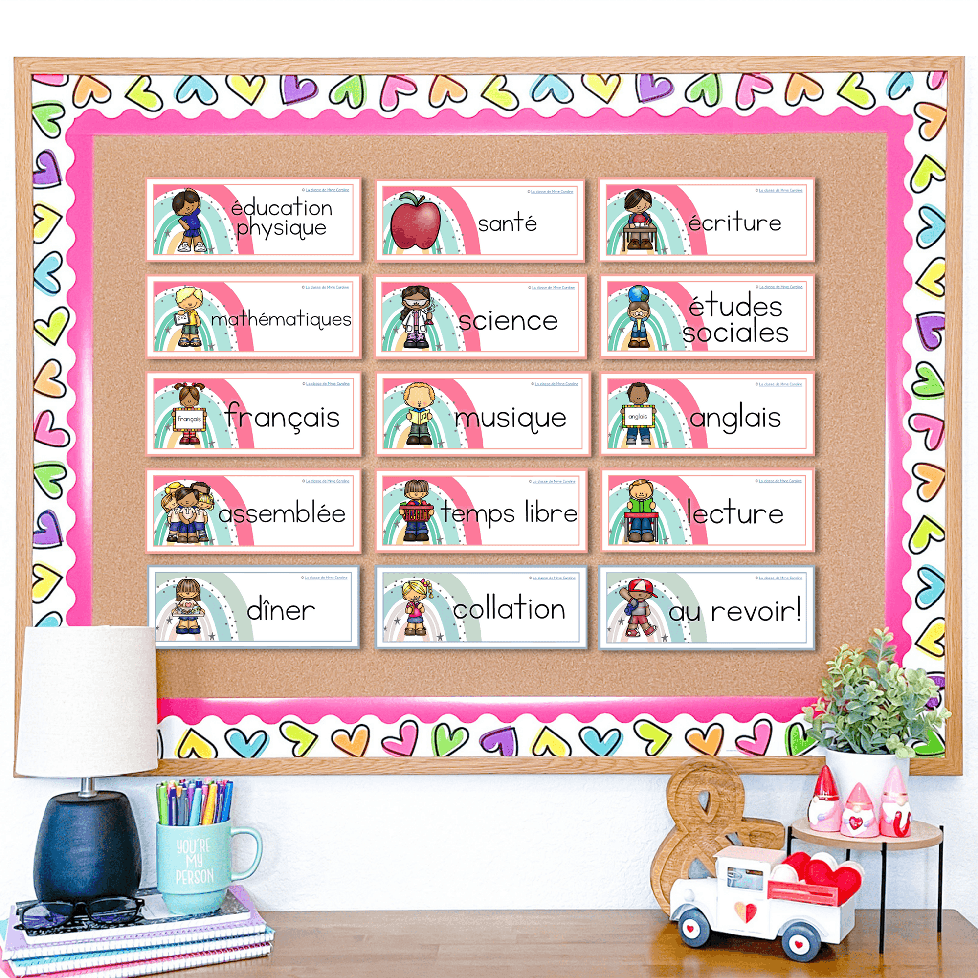 french class decor boho rainbow schedule