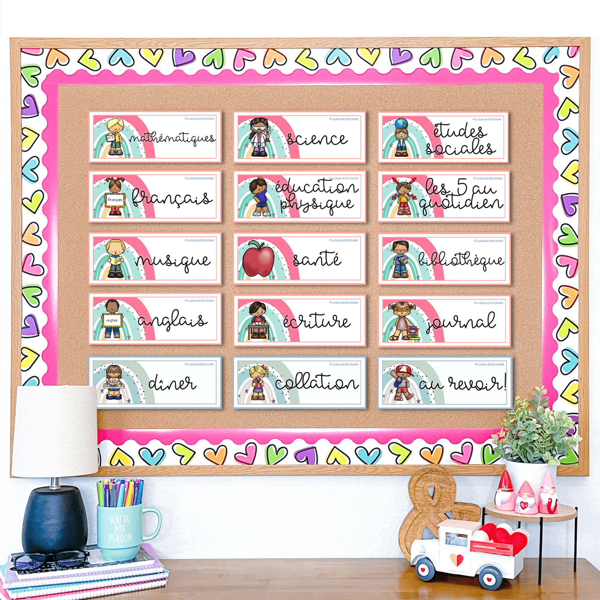 french class decor boho rainbow schedule