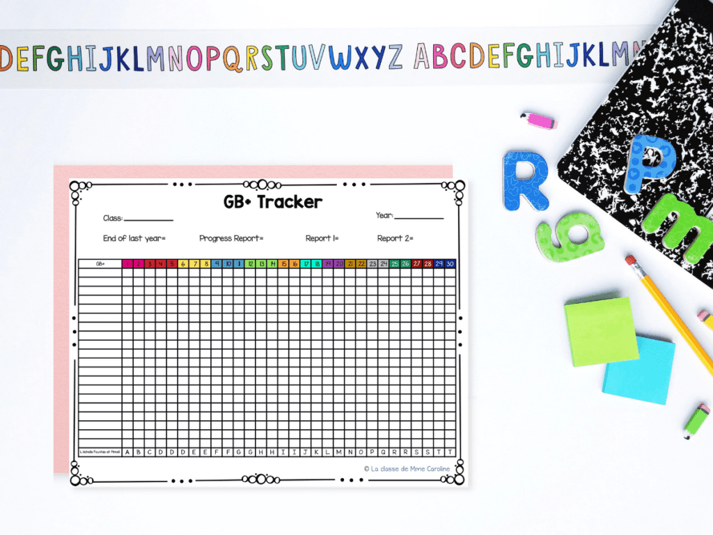 GB+ Reading Assessment tracker. With this, you will be able to determine your students' GB+ Reading Levels quickly and see how they're progressing.