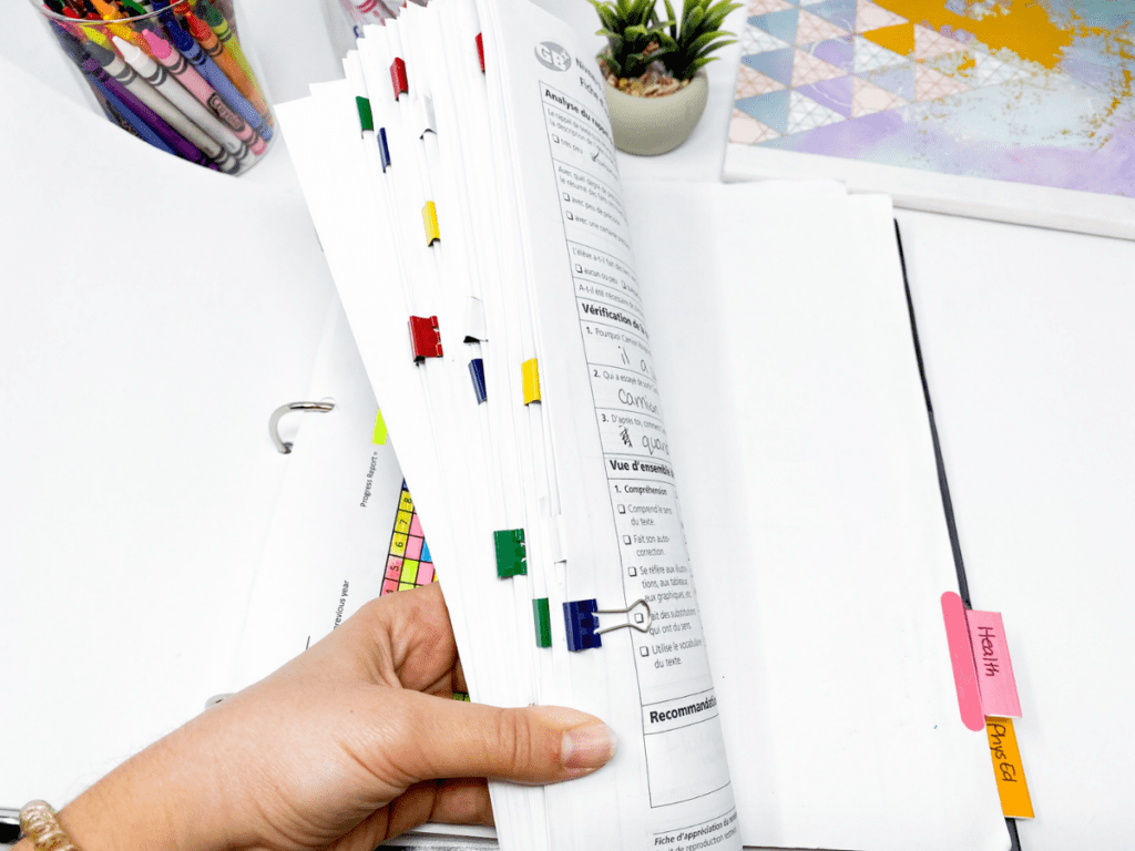 A photo of how I organize my GB+ I organize each student using binder clips for easy flipping.