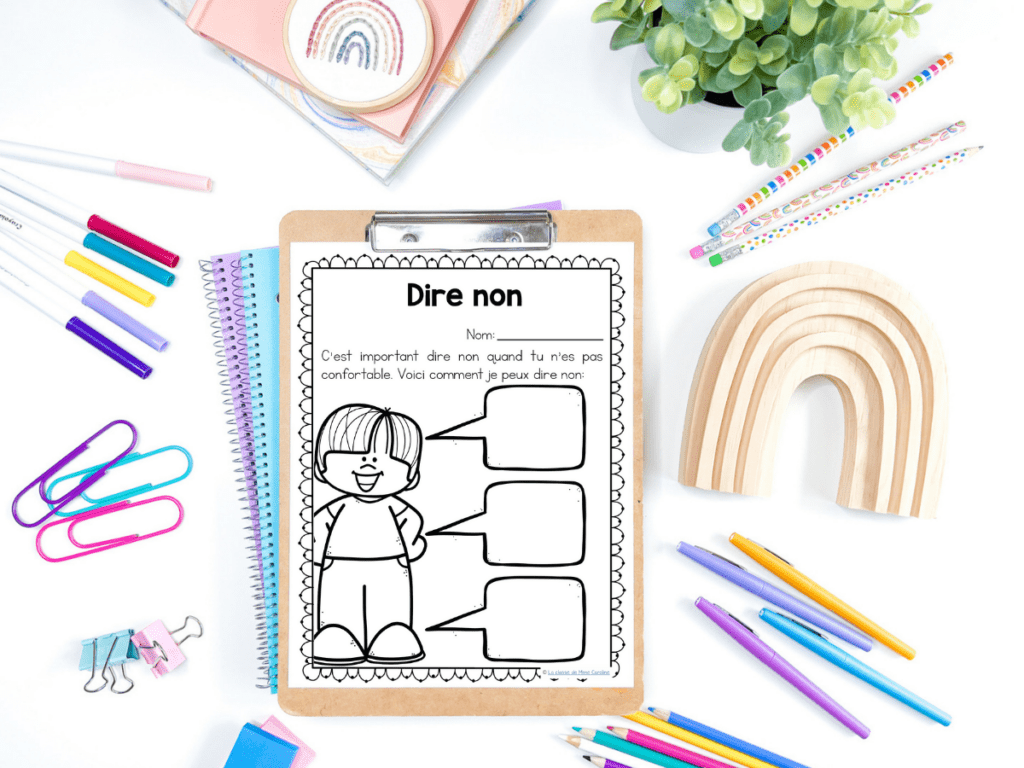 Here is an activity to help you teach consent in French. This activity is great for primary students to learn about le consentement and why it's important. The best part? This is a free consent activity!