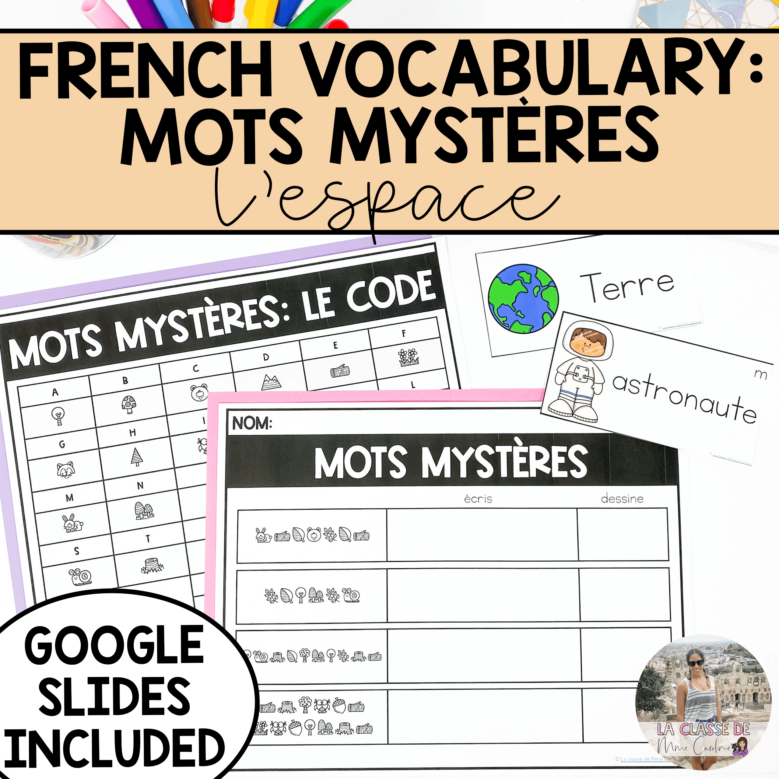 French Space Word Work Printable & Digital - Mots mystères l'espace