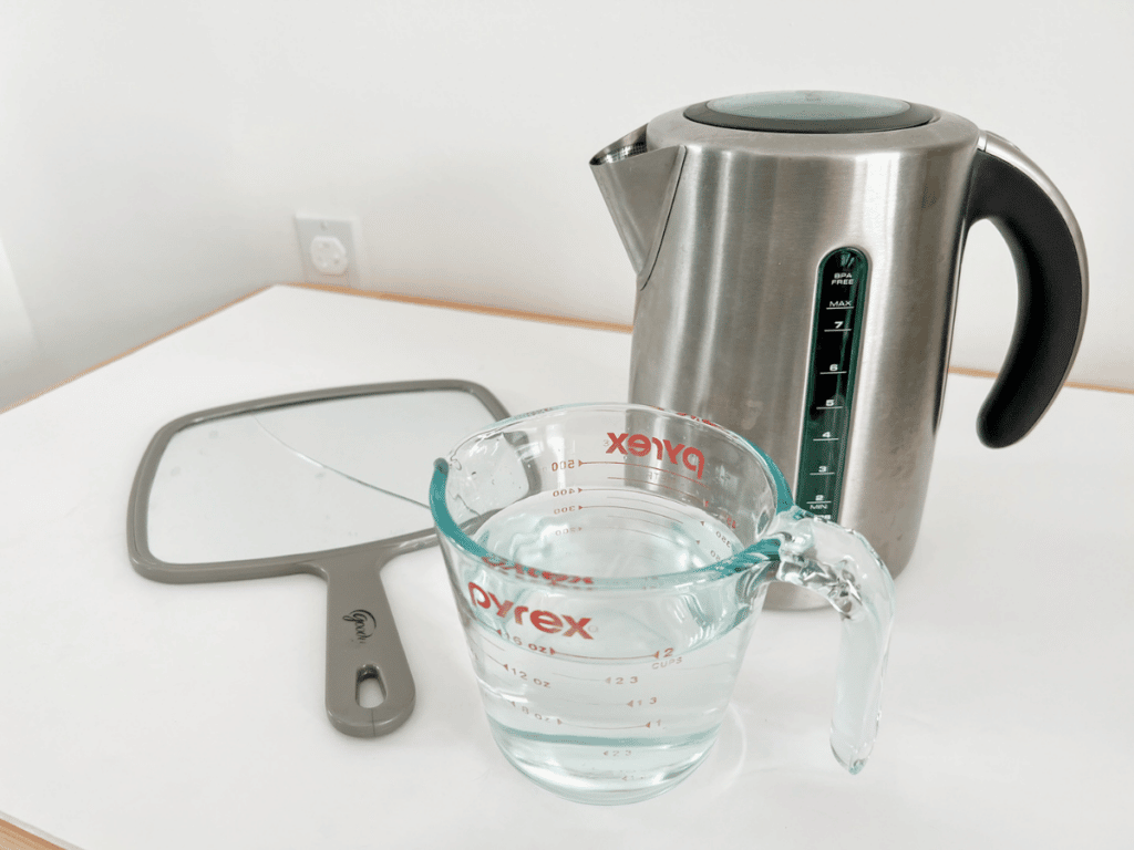 This air and water experiment is great for showing the 3 states of water. You can see the vapour in the kettle, and then you can see it turn back to water droplets on a frozen mirror!