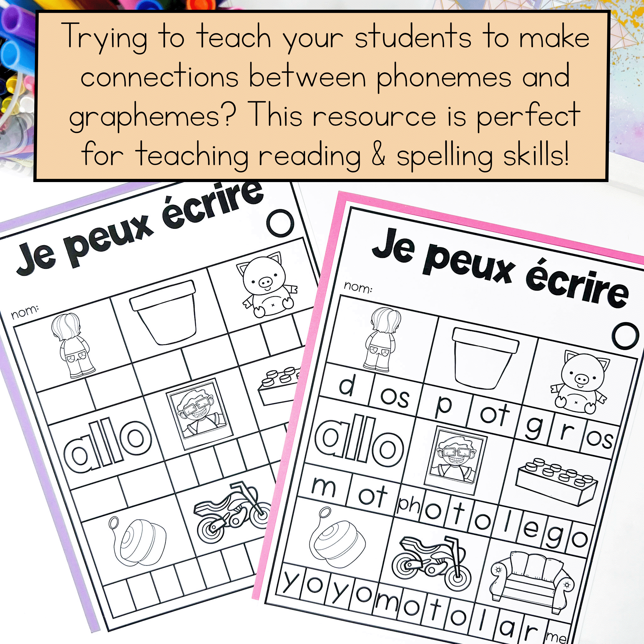 French spelling practice that is based on the Science of Reading. Teach your students how to do French orthographic mapping.