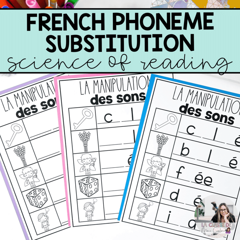 French science of reading worksheets that work on phoneme manipulation. Students will learn the phonological awareness concept of phoneme substitution.