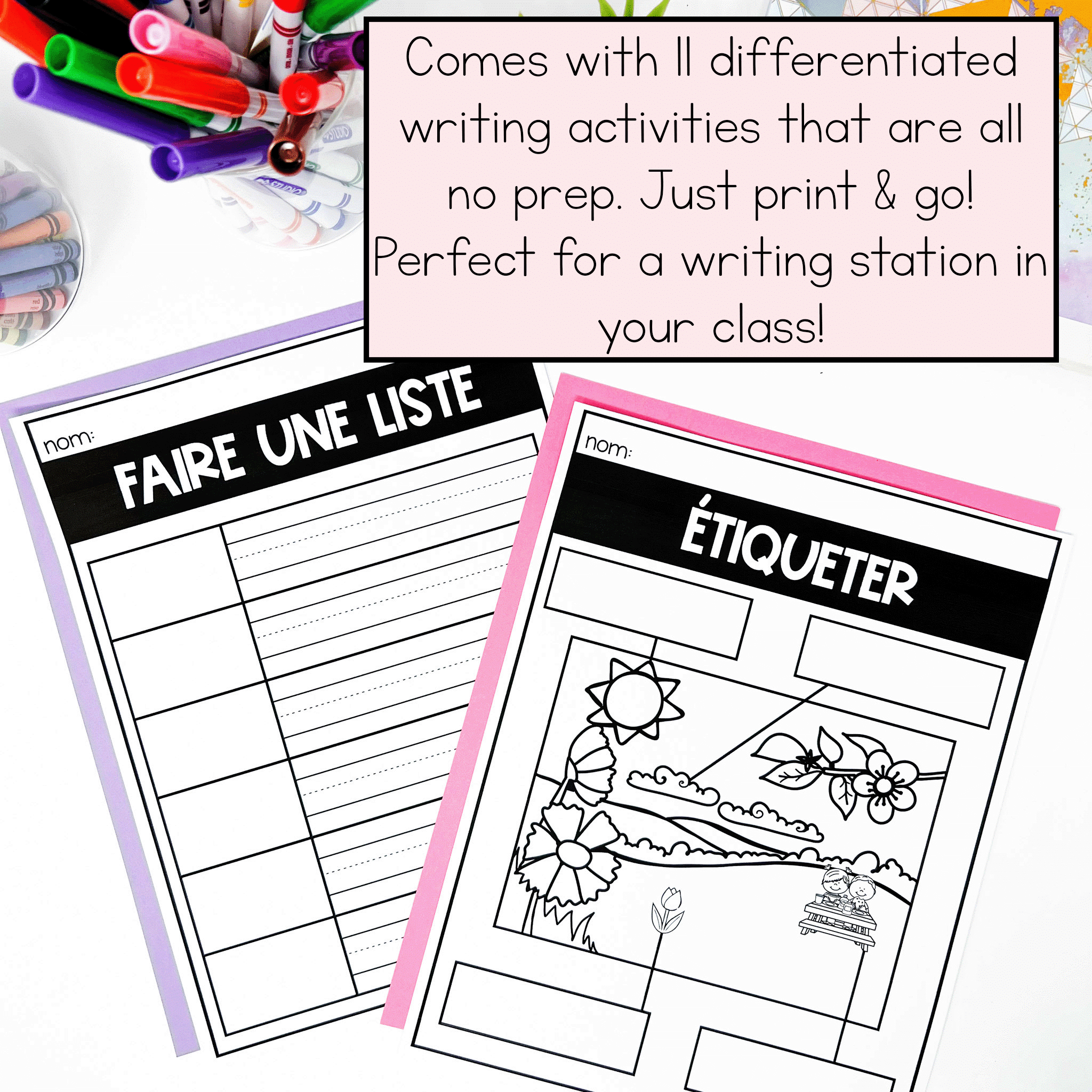 Spring themed writing centre in French for kindergarten and grade 1 students.