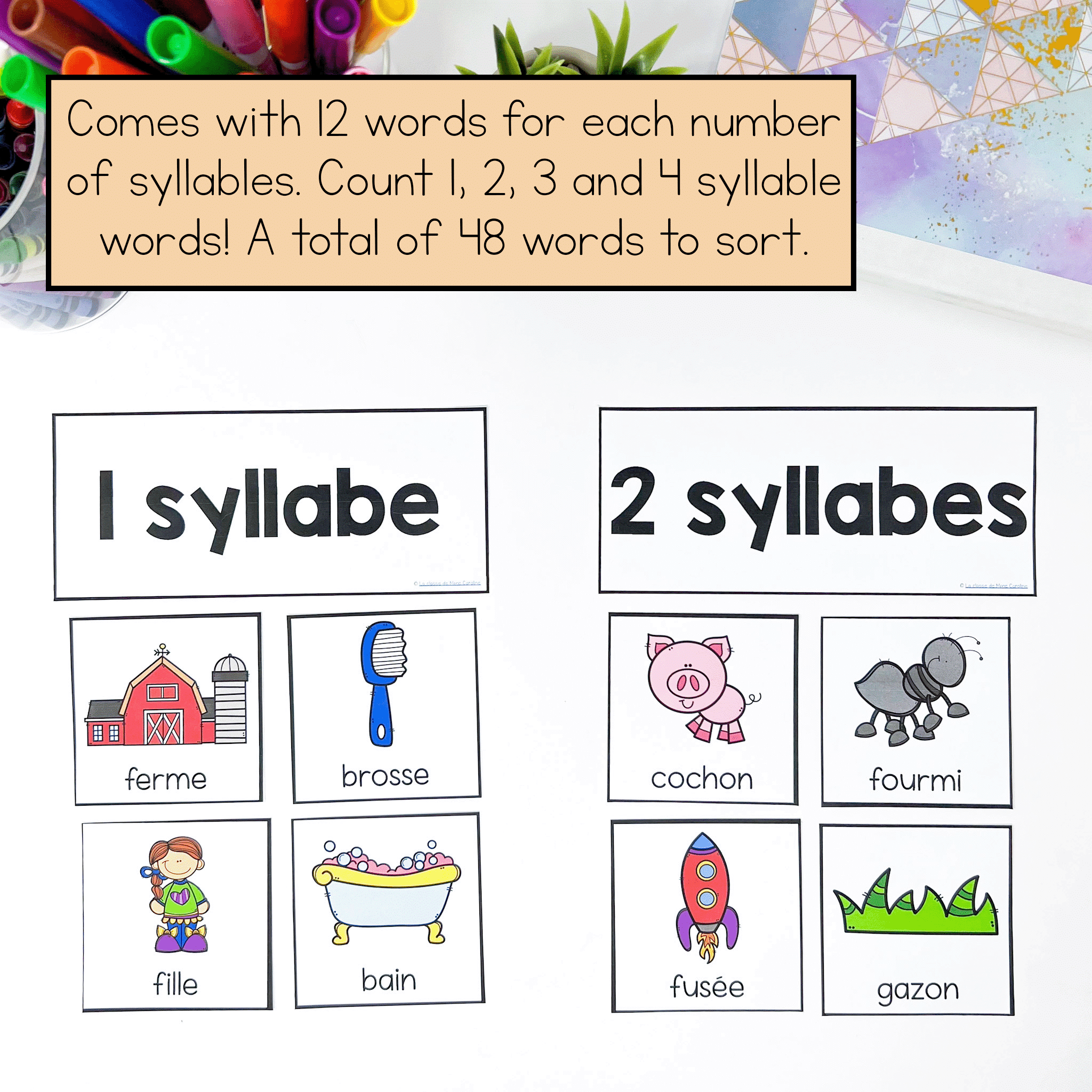 Practice early phonological awareness skills in French with this syllable counting activity.