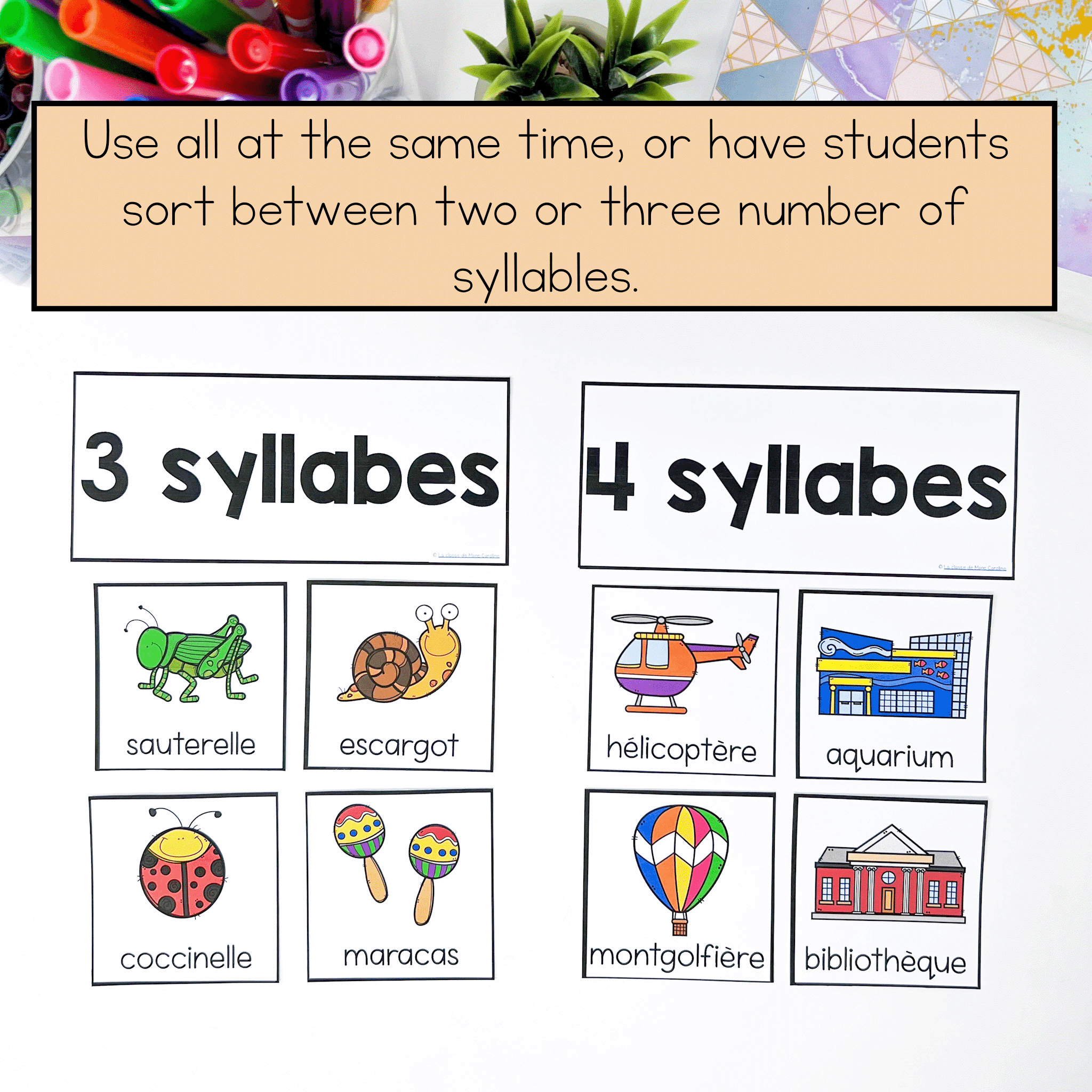 Practice early phonological awareness skills in French with this syllable counting activity.