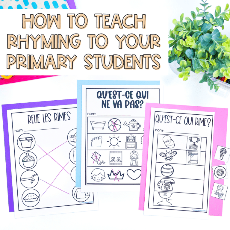 Learn how to teach the important French phonological skill of rhyming to your students. French rhyming is an important part of learning how to read in French. Get free French rhyming worksheets in this blog post!