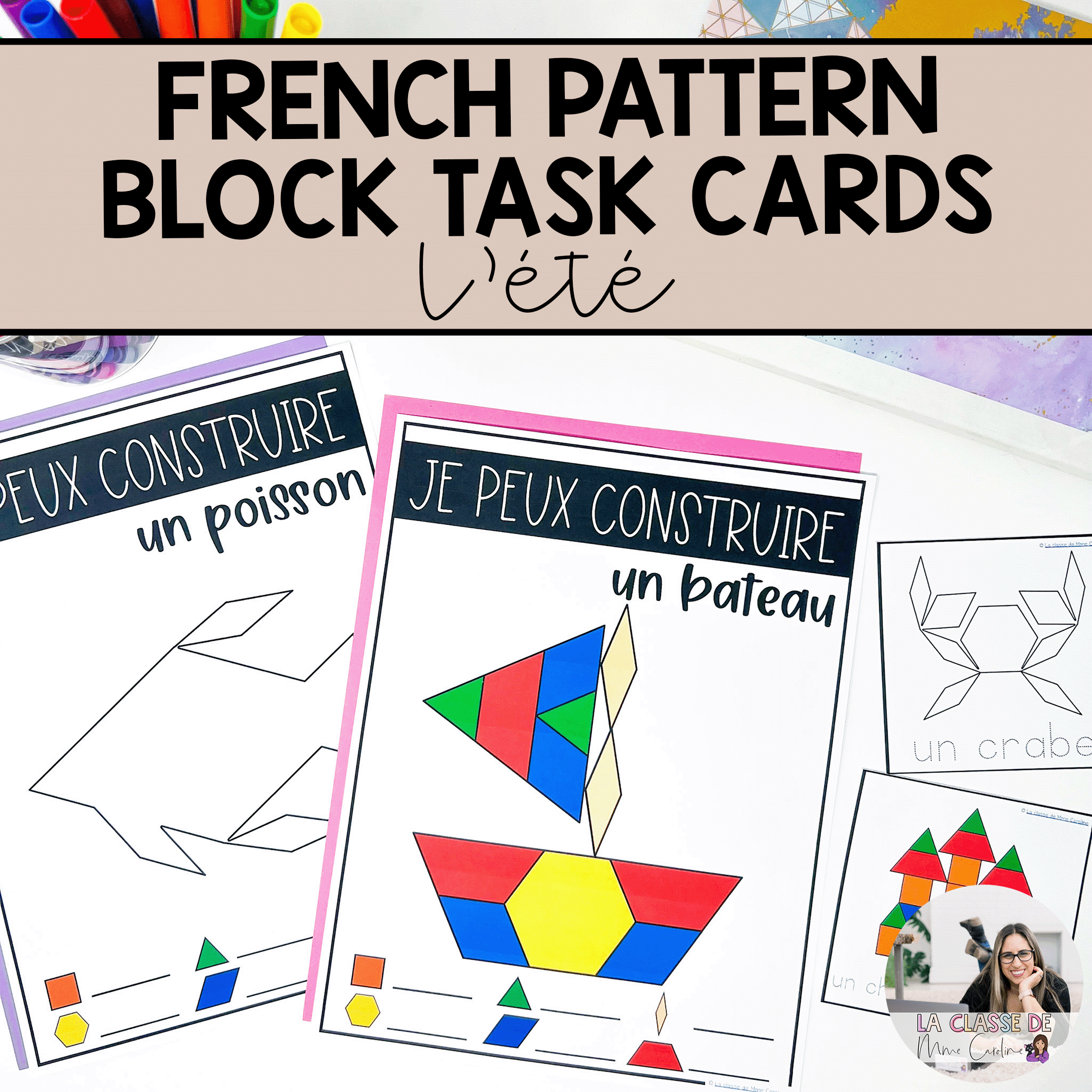 French pattern block task cards are perfect for early finishers, for a math centre in kindergarten and for indoor recess ideas.