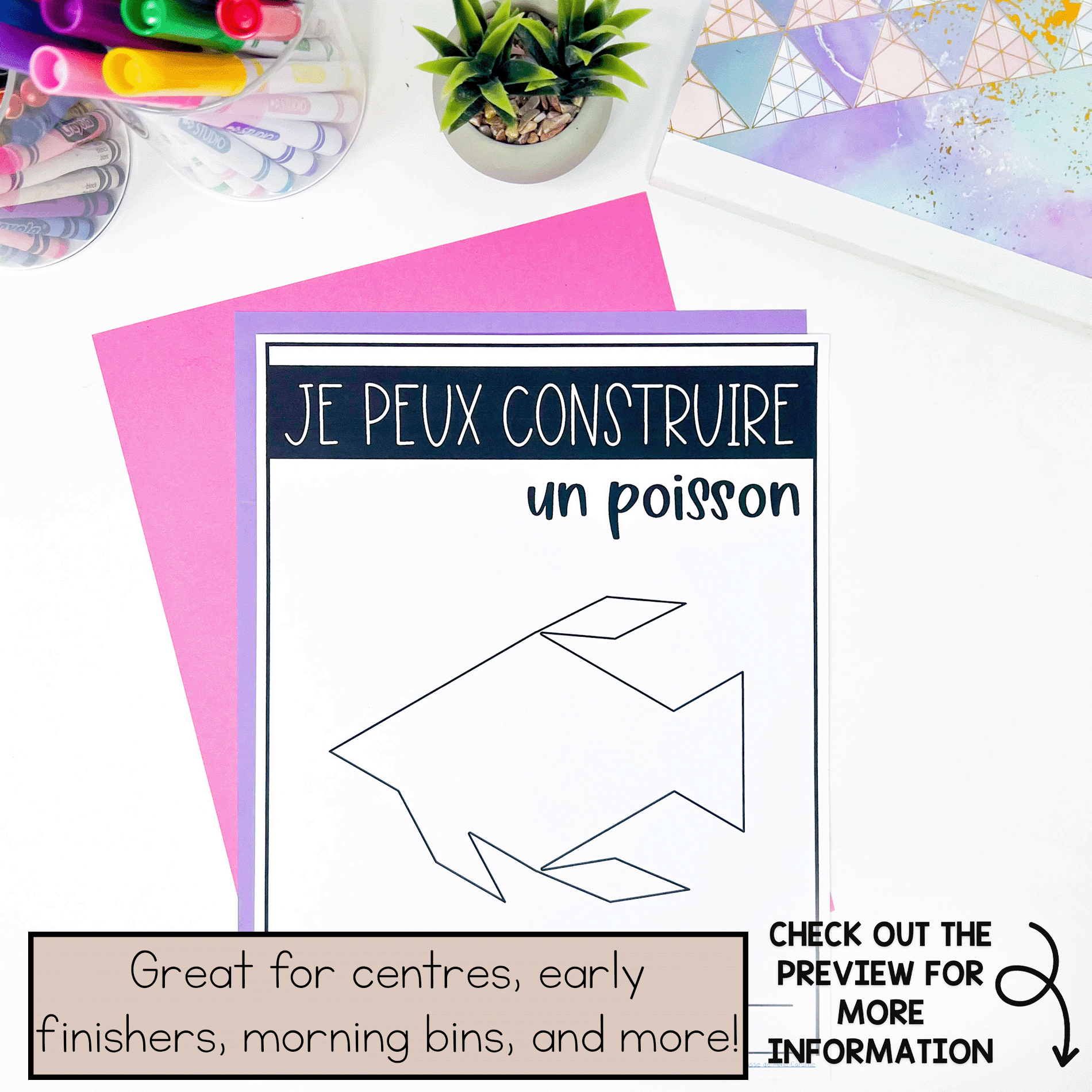 French pattern block task cards are perfect for early finishers, for a math centre in kindergarten and for indoor recess ideas.