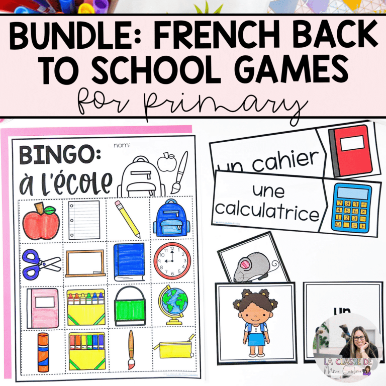 French vocabulary games for back to school in french immersion and core french