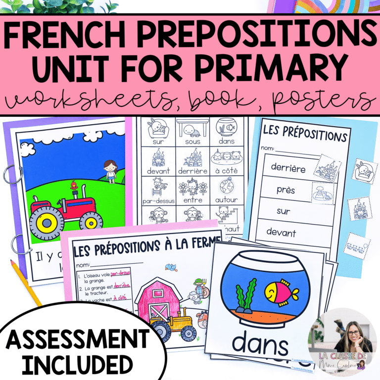 Prepositions unit in French for primary students. This unit is great for French Immersion and for Core French