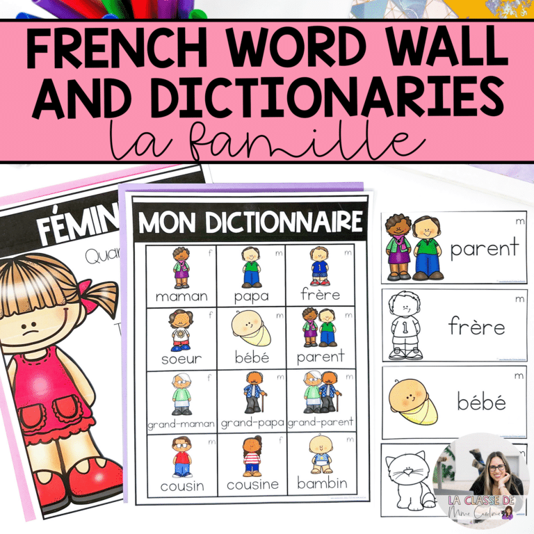 French family vocabulary words that can be used on a word wall or for a personal dictionary