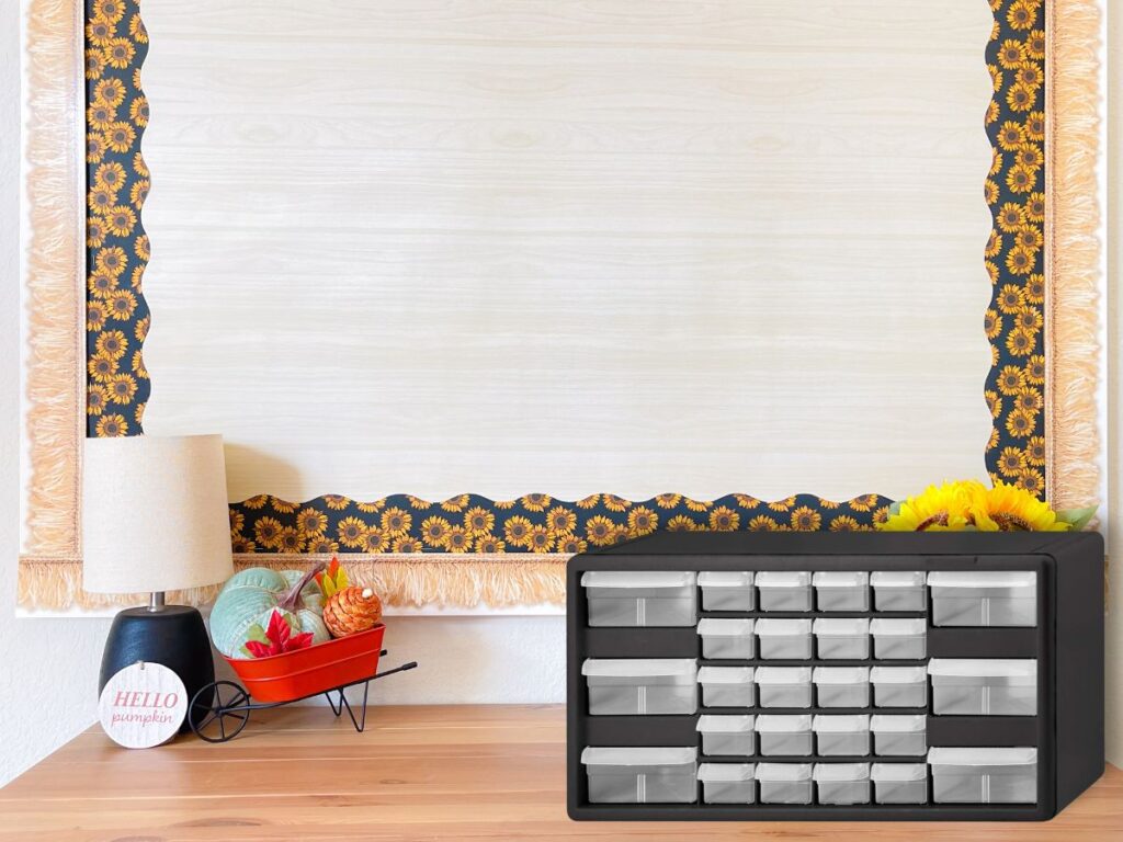 A photo of a teacher toolbox on a shelf