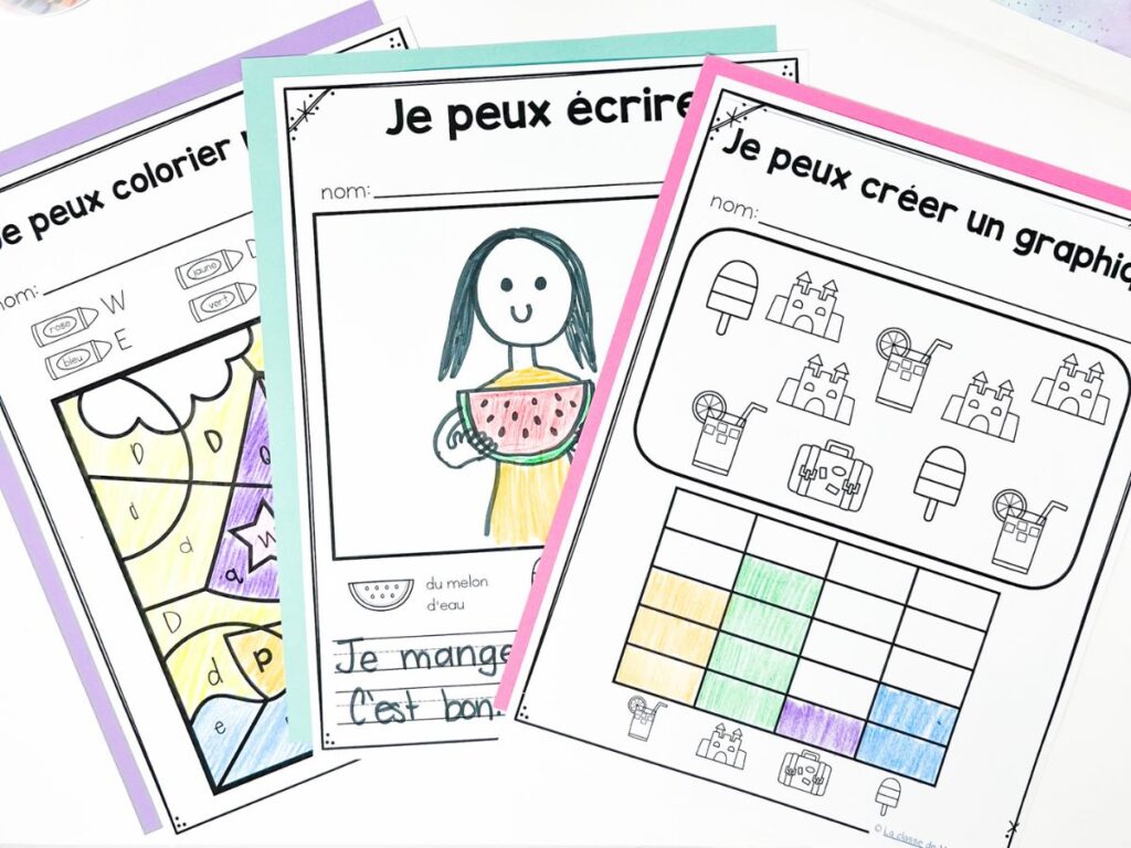 No prep summer activities for kindergarten in French