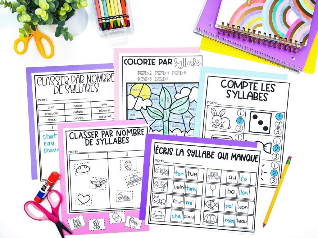 French syllable activities to practice phonological awareness skills.