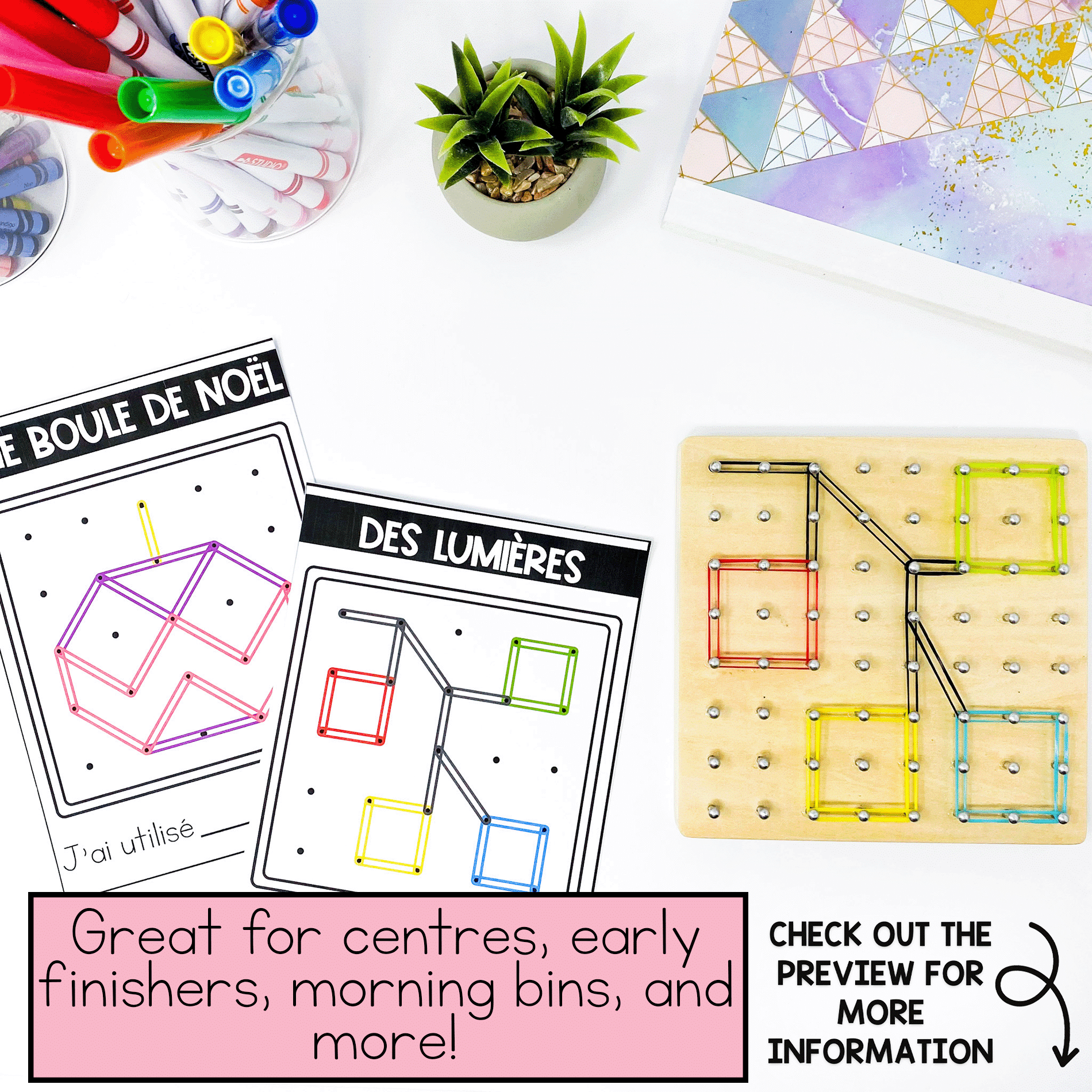 French geoboard task cards for primary and kindergarten students
