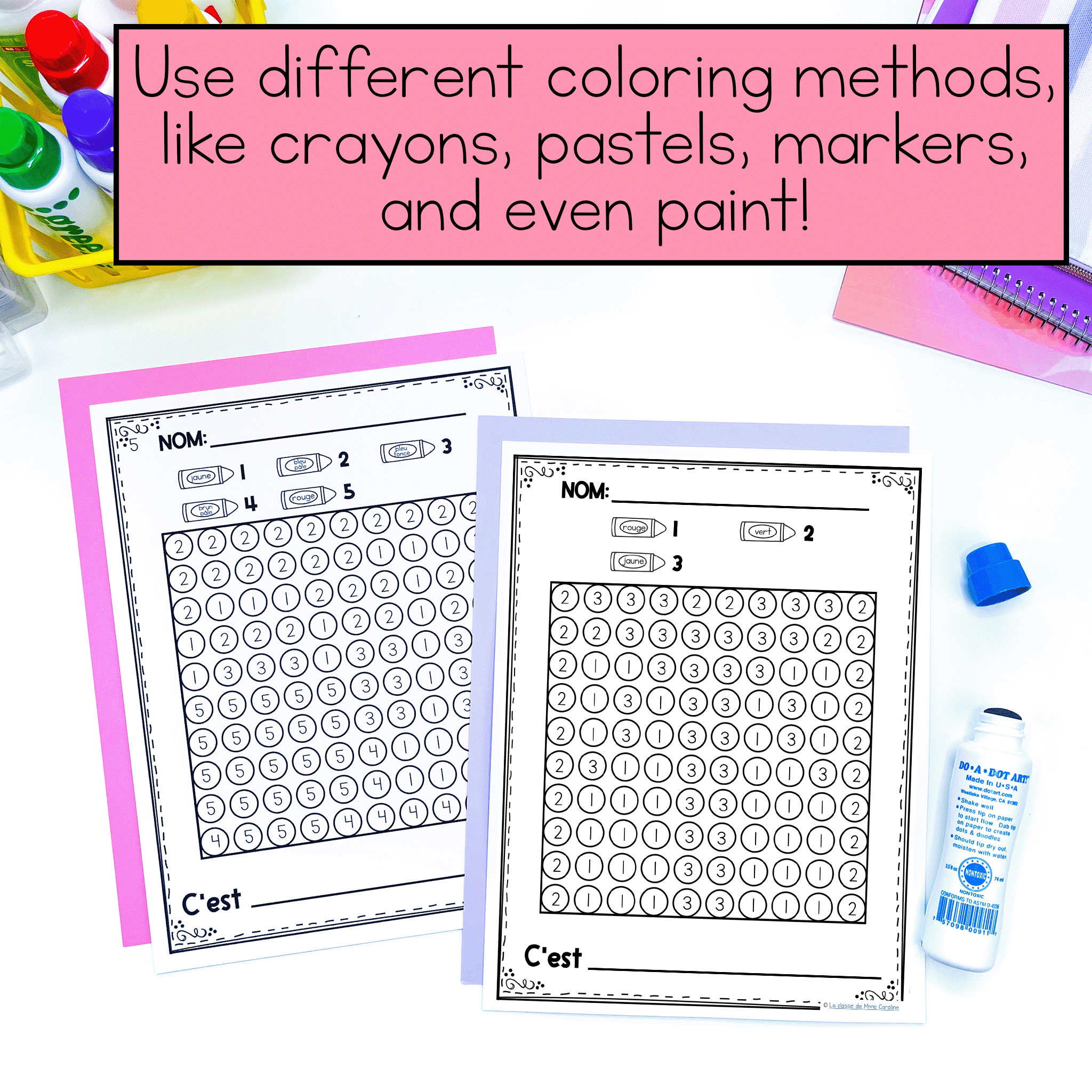 French mystery images colour by code activity