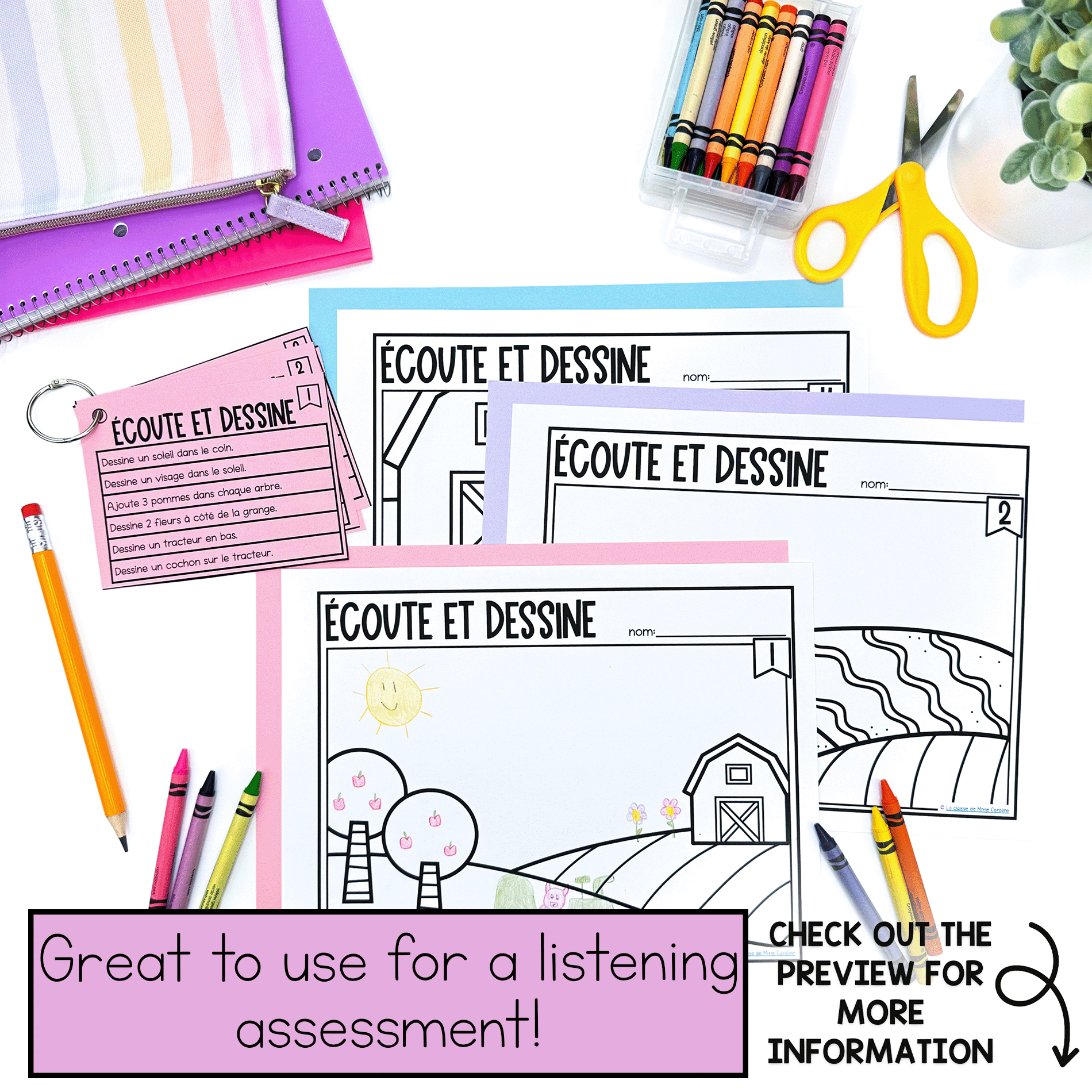 French listening assessments for primary French Immersion and core french