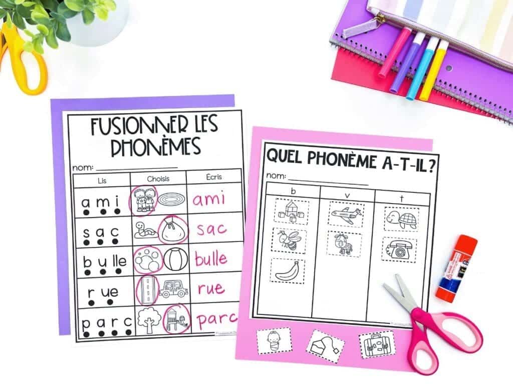 French phonemic awareness worksheets