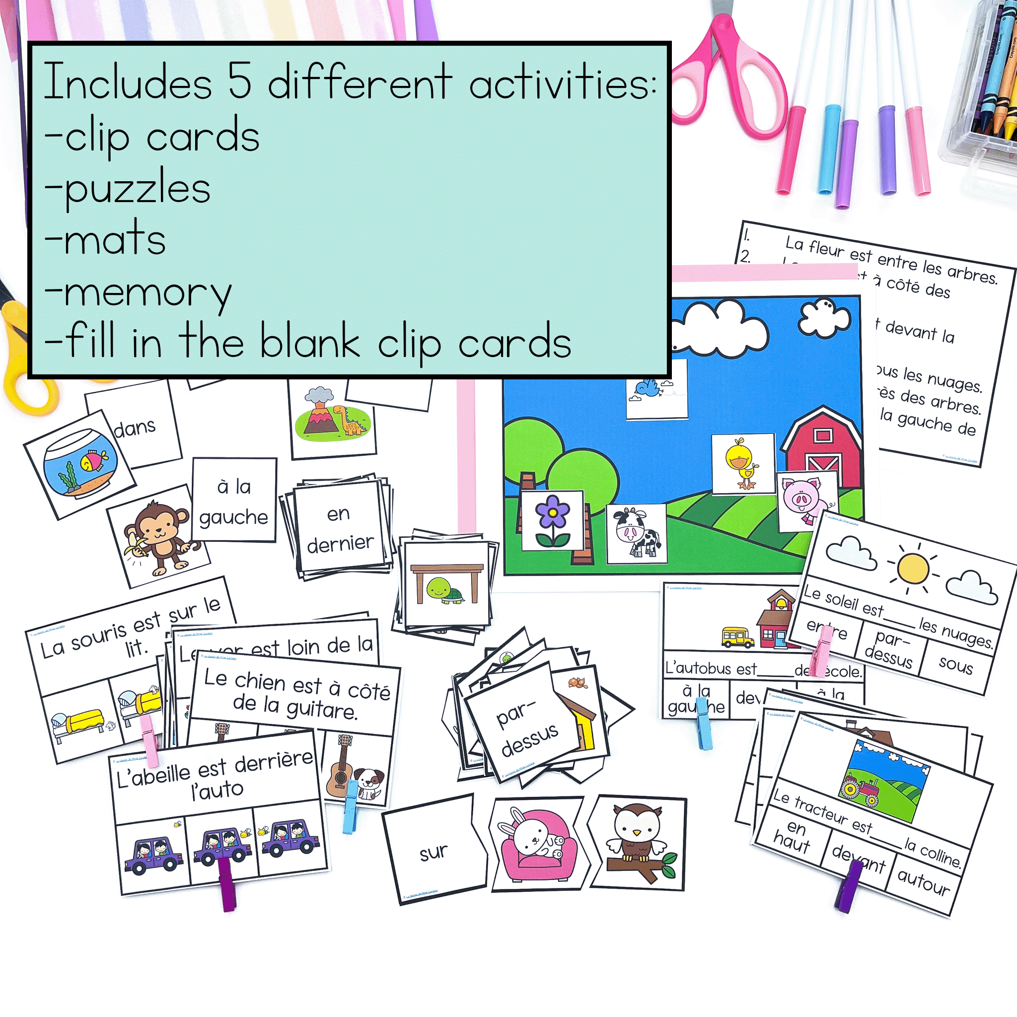 French task cards for positional prepositions