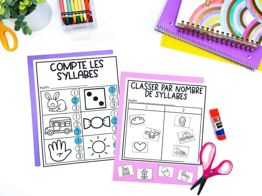 French phonological awareness worksheets for teaching syllables