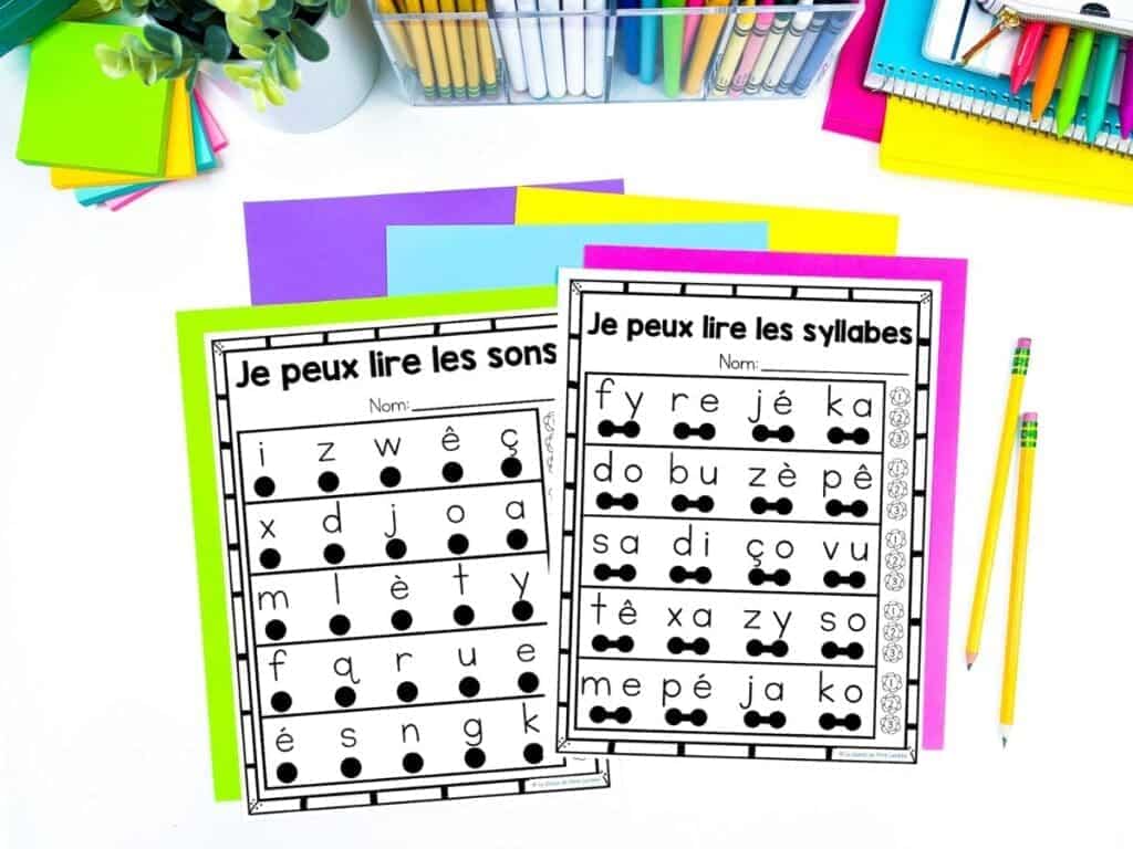 Two worksheets that reinforce French 
letter sounds and syllables.