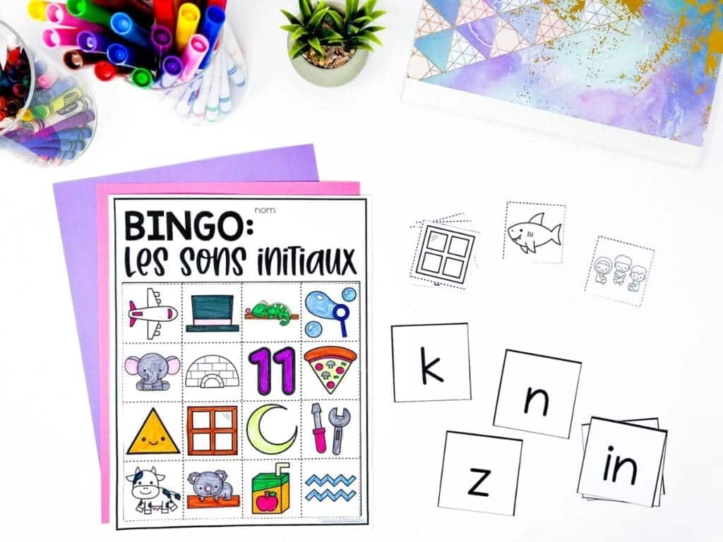 French beginning sounds bingo activity for phonological awareness.