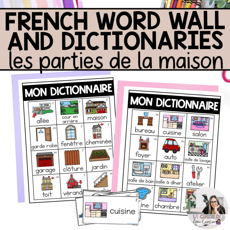 French vocabulary words for parts of the house - includes word wall cards and dictionary pages
