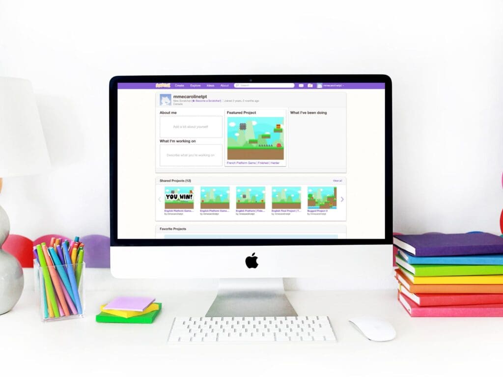Computer screen with the main account page for Scratch coding in grade 3