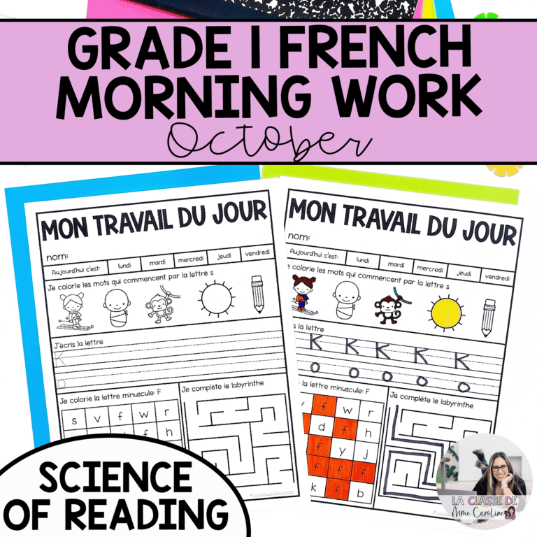 Printable morning work for French grade 1