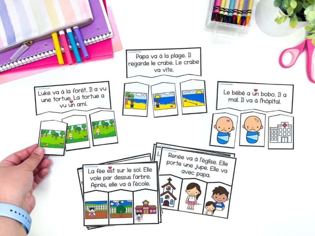 French centres for reading fluency including ordering cards for stories