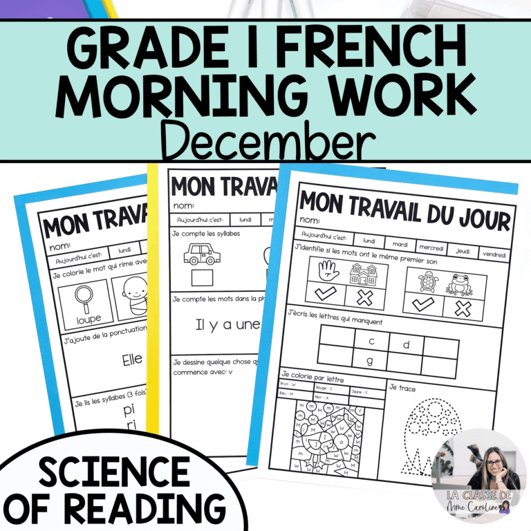 December French morning work for grade 1, one page printable worksheets