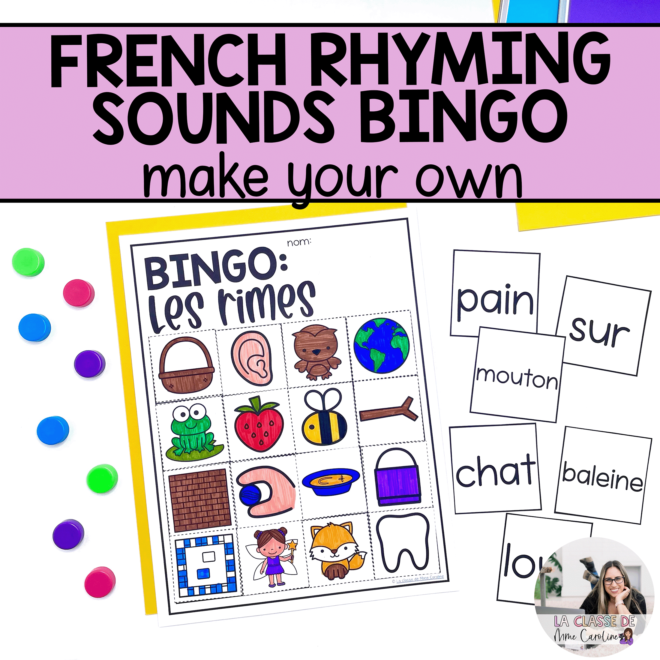 French rhyming words bingo