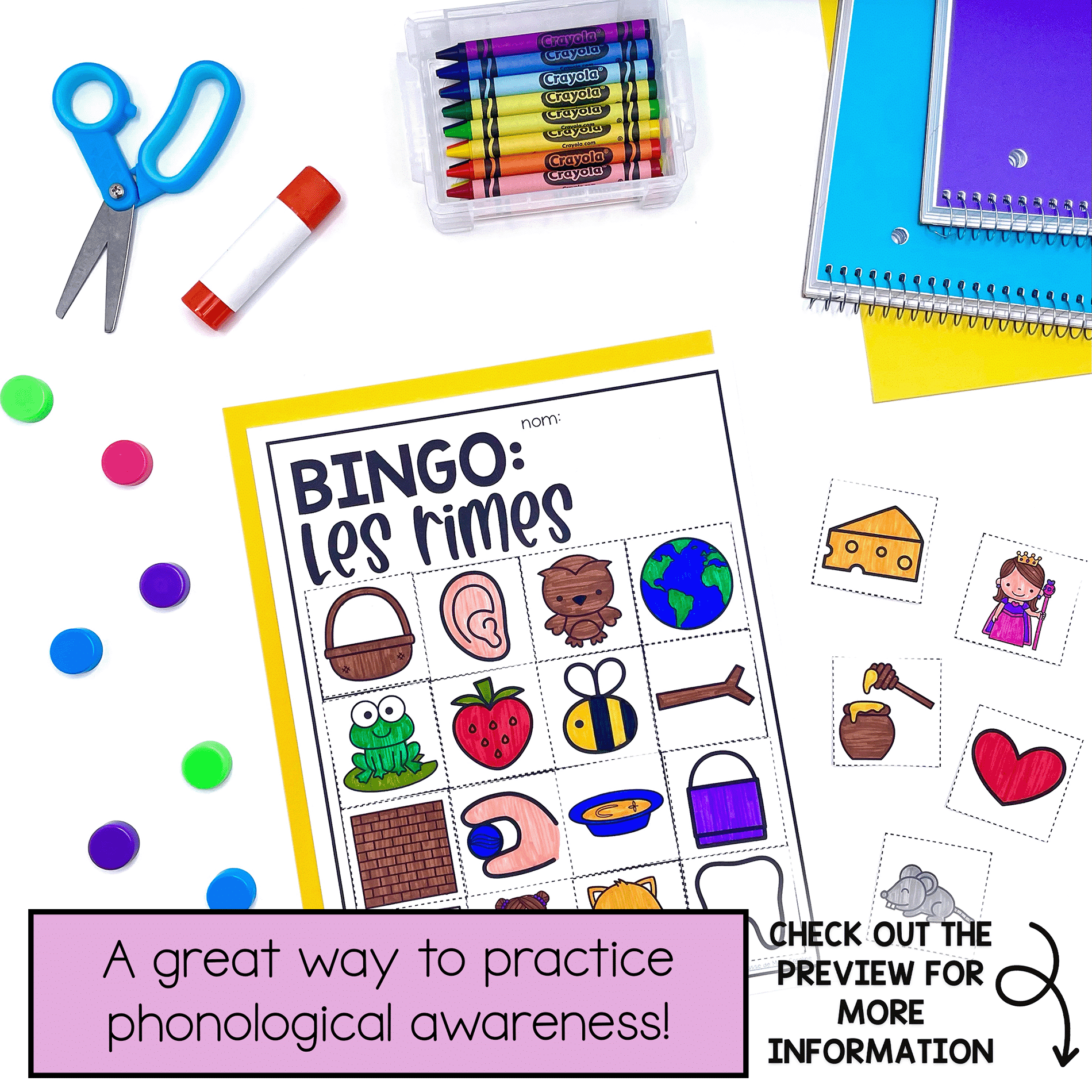 French rhyming words bingo: