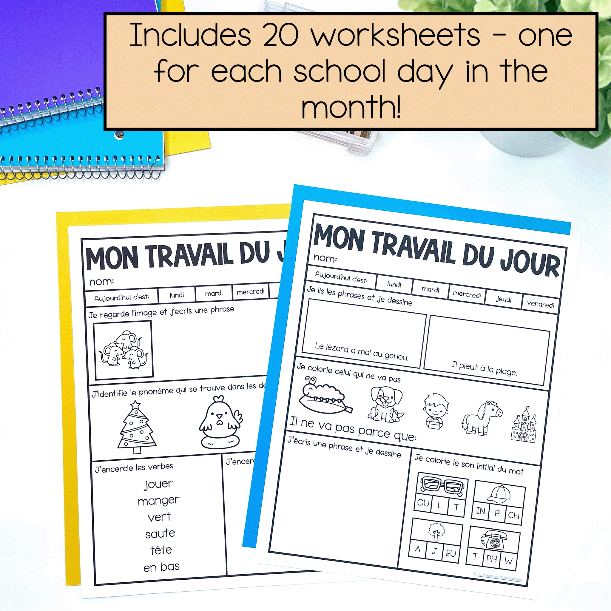 French February Morning Work for primary students: read and draw